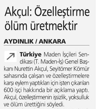 AKÇUL: ÖZELLEŞTİRME ÖLÜM ÜRETMEKTİR