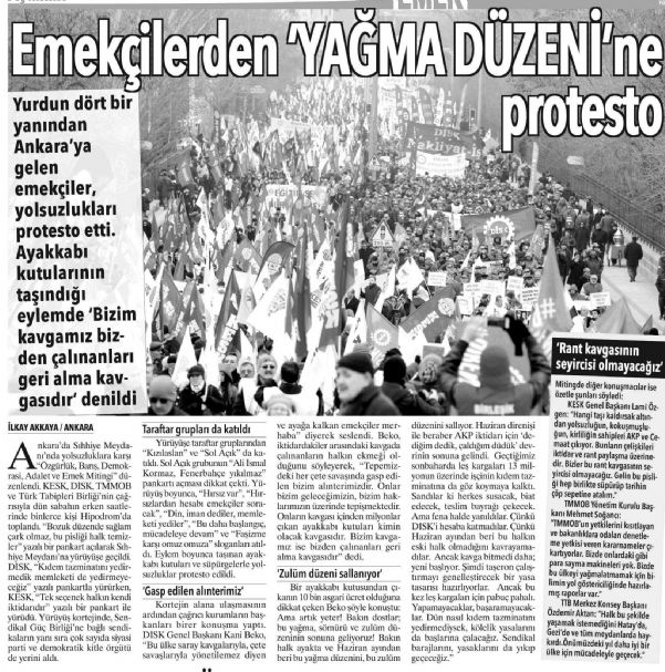 EMEKÇİLERDEN YAĞMA DÜZENİNE PROTESTO