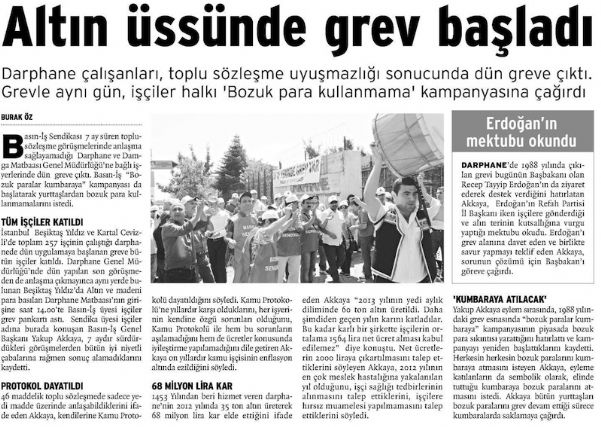 ALTIN ÜSSÜNDE GREV BAŞLADI