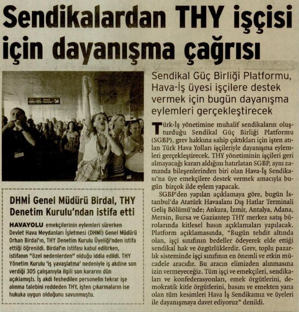 SENDİKALARDAN THY İŞÇİSİ İÇİN DAYANIŞMA ÇAĞRISI