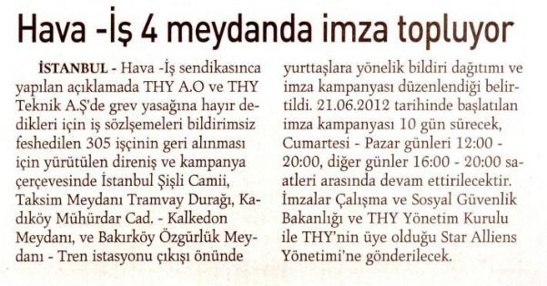 HAVA -İŞ 4 MEYDANDA İMZA TOPLUYOR