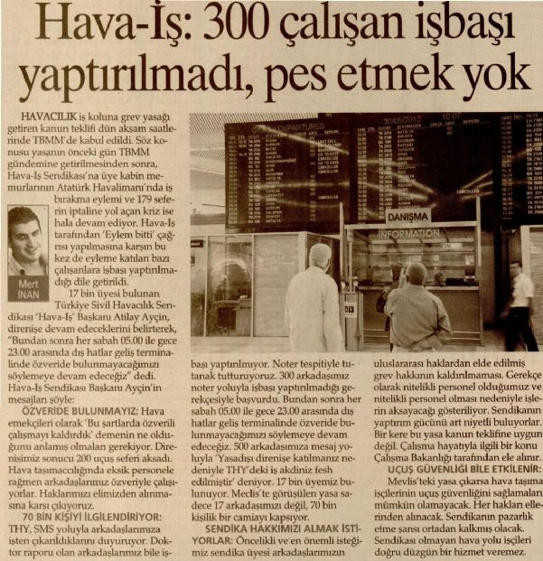 HAVA-İŞ: 300 ÇALIŞAN İŞBAŞI YAPTIRILMADI PES ETMEK YOK